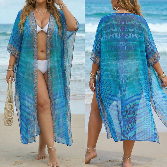 Damen eleganter Strandkimono mit filigranen Muster EB