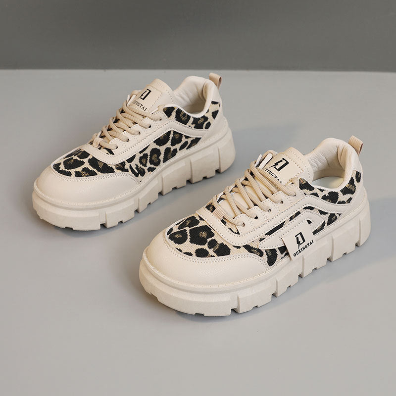 Damen Sportliche Chunky Sneakers mit einzigartigem Leopardenmuster und dämpfender Sohle EB