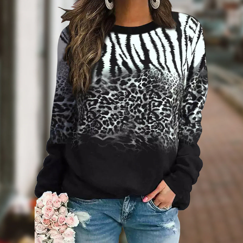 Damen Animalprint Oversize Strickpullover mit Rundhalsausschnitt und Farbverlauf EB