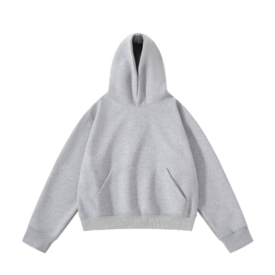Unisex schwerer Oversize-Kapuzenpullover mit doppellagiger Kapuze Kängurutasche und breitem Rippbund EB