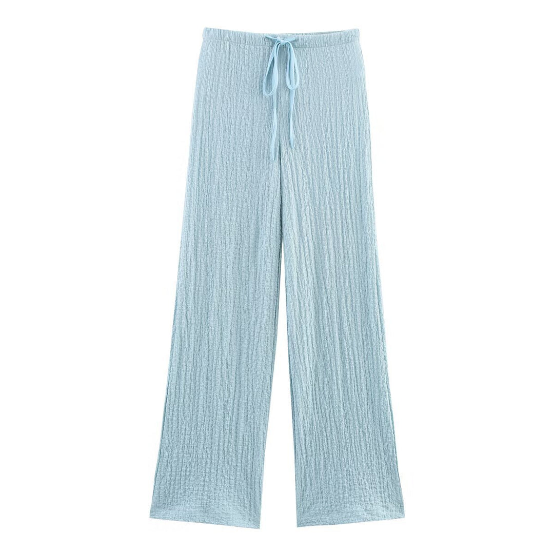 Damen nan leichte Crinkle-Loungebuxe mit weitem Bein und Tunnelzug EB