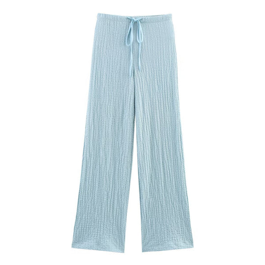 Damen nan leichte Crinkle-Loungebuxe mit weitem Bein und Tunnelzug EB
