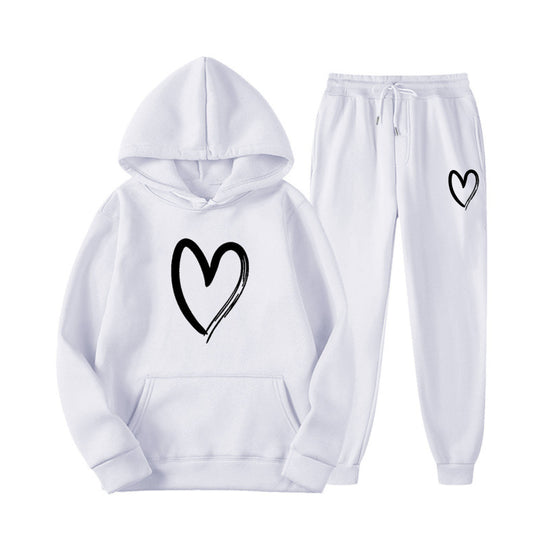 Damen Sweatsuit mit Kängurutasche und herzförmigem Print EB
