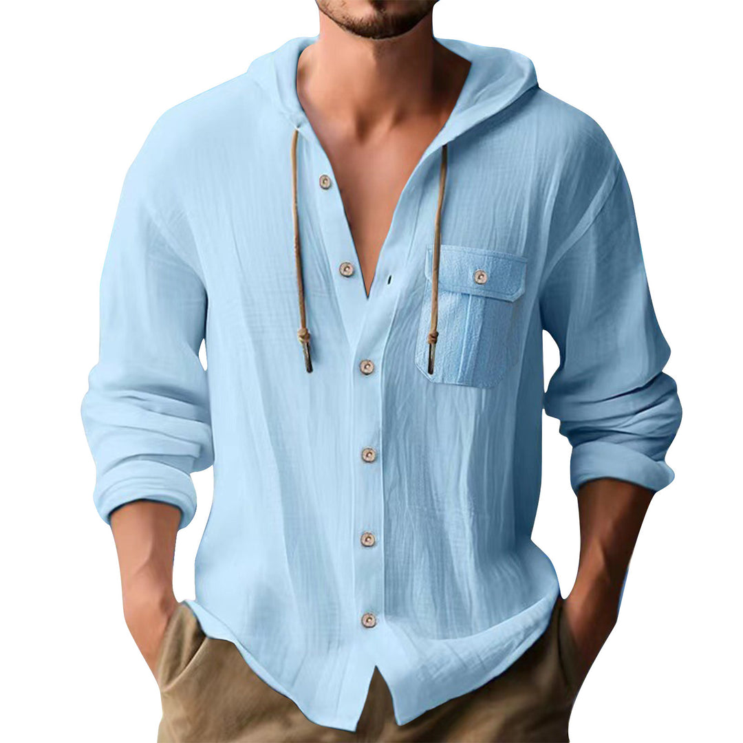 Herren lässiges Hoodie-Oberhemd mit praktischen Knopfleisten und Brusttasche EB