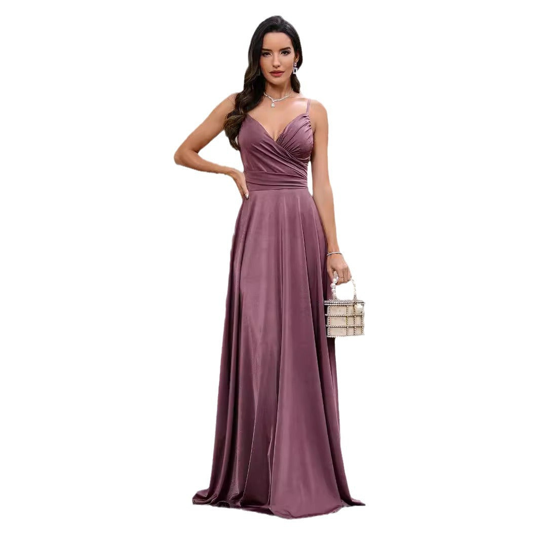 Damen Elegantes Maxikleid mit gerafftem Oberteil und schwingendem Saum EB