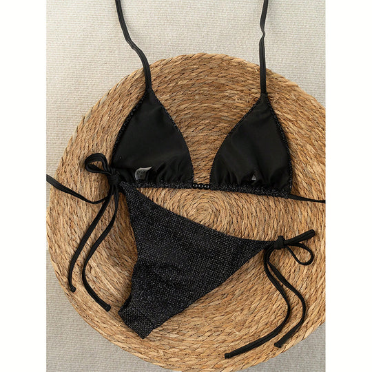 Damen Triangel-Bikini mit trendiger Netzstruktur und verstellbaren Bindebändern EB