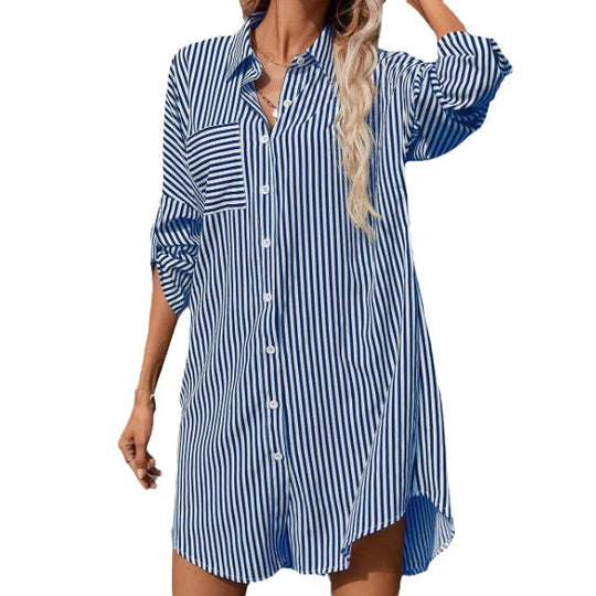 Damen Hemdblusenkleid im lässigen Stil mit Streifenmuster EB