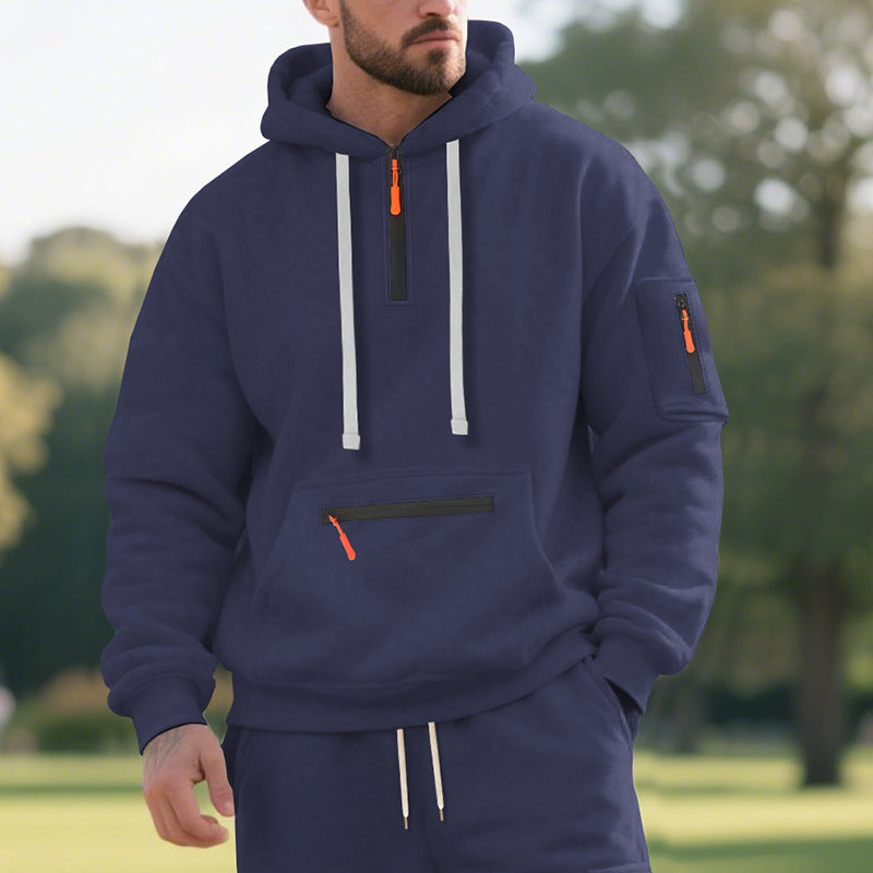 Herren nan funktionaler Kapuzenpullover mit kurzem Frontreißverschluss, wasserabweisenden Zippern und Utility-Ärmeltasche EB