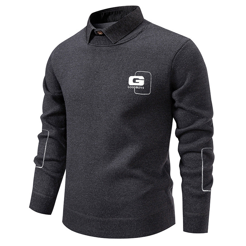 Herren eleganter Pullover mit Kragen und feinem Strickmuster EB