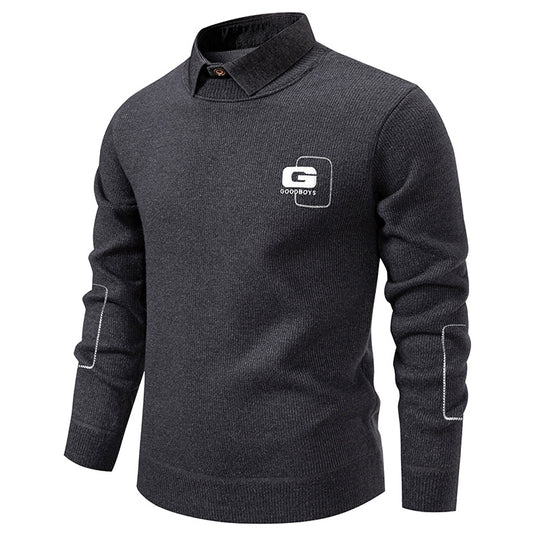 Herren eleganter Pullover mit Kragen und feinem Strickmuster EB