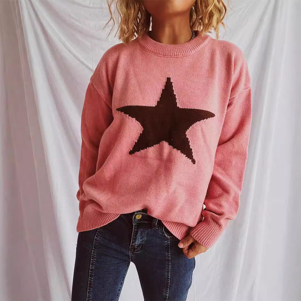 Damen lässiger Pullover mit auffälligem Sternmuster EB