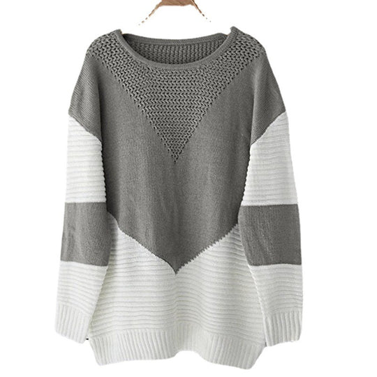 Damen modischer Strickpullover mit geometrischem Muster und strukturiertem Gewebe EB