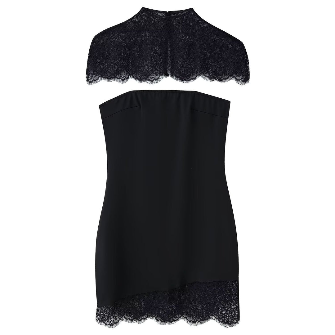Damen Spitzen-Hängerchenkleid mit elegantem Rückenausschnitt und charmantem Saum EB
