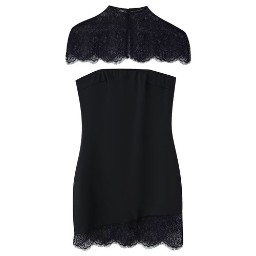 Damen Spitzen-Hängerchenkleid mit elegantem Rückenausschnitt und charmantem Saum EB