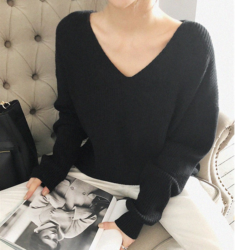 Damen Strickpullover mit tiefem V-Ausschnitt und lässiger Passform EB