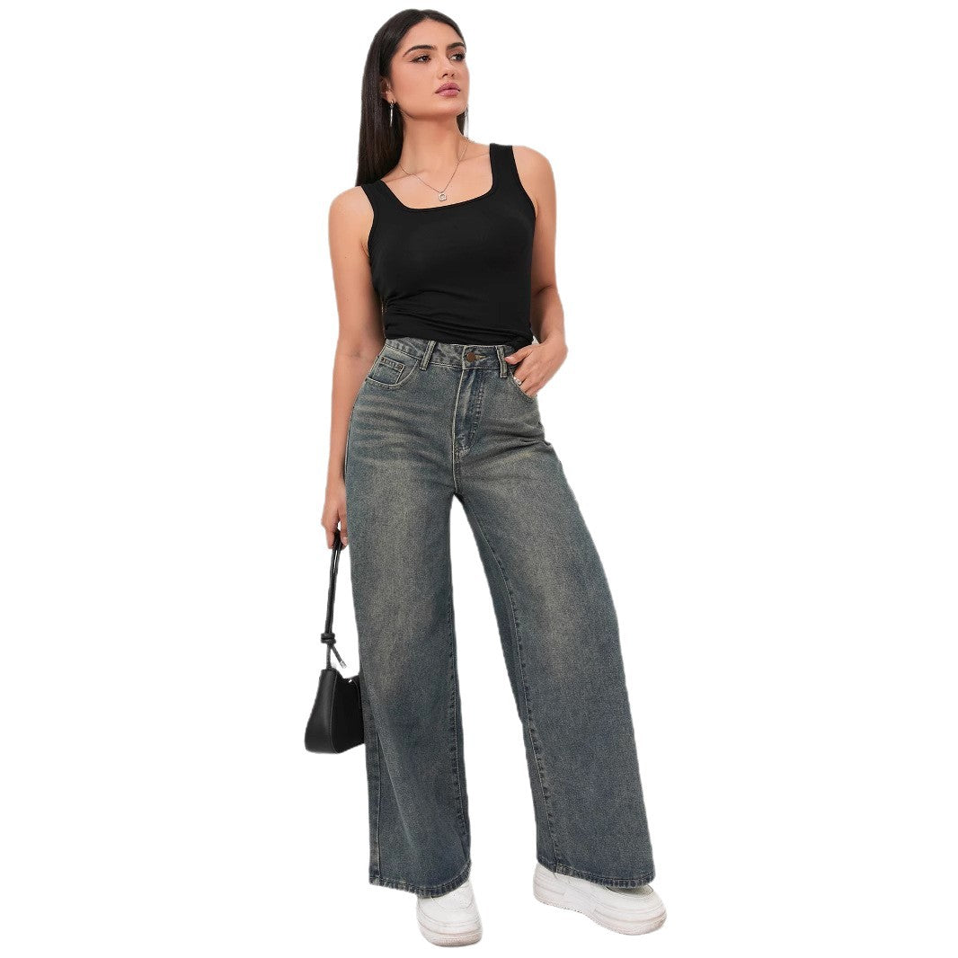Damen Weite Jeans mit hohem Bund und eleganter Beinform EB