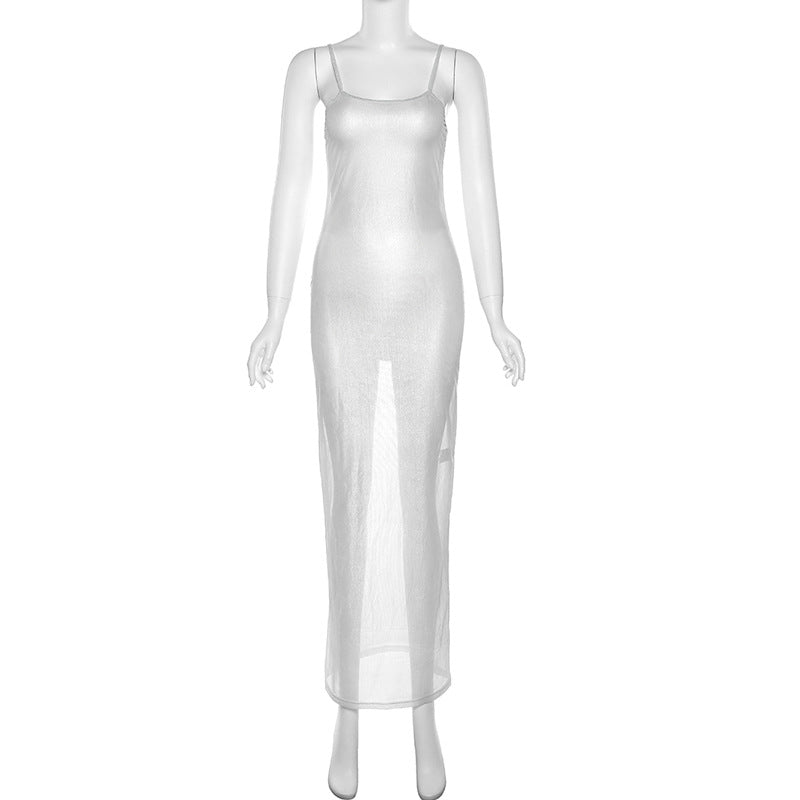 Damen Maxi-Strandkleid aus leichtem Material mit feinen Spaghettiträgern EB