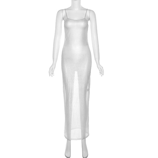 Damen Maxi-Strandkleid aus leichtem Material mit feinen Spaghettiträgern EB
