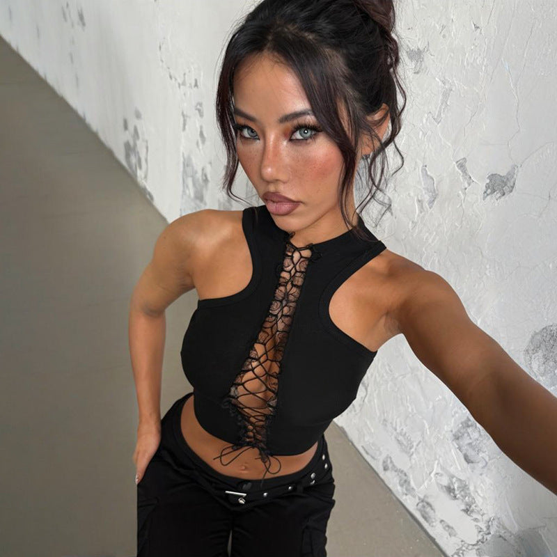 Damen Crop-Top mit dekorativem Schnür-Detail EB
