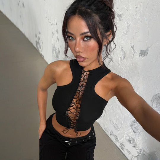 Damen Crop-Top mit dekorativem Schnür-Detail EB