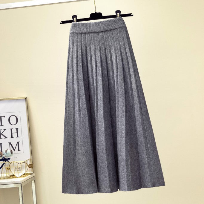 Damen Plissierter Maxi-Rock aus hochwertigem Strickstoff EB