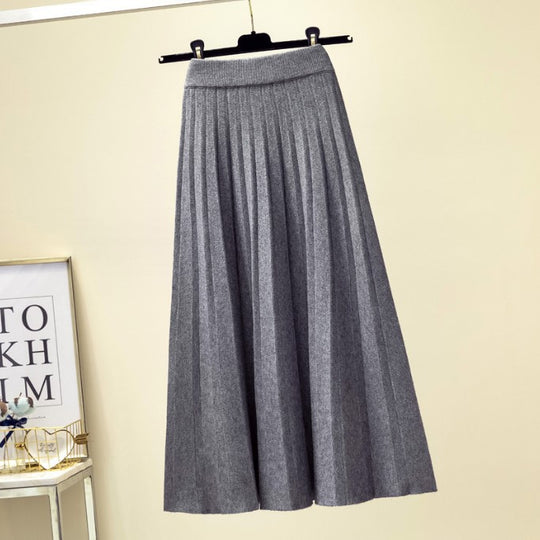 Damen Plissierter Maxi-Rock aus hochwertigem Strickstoff EB