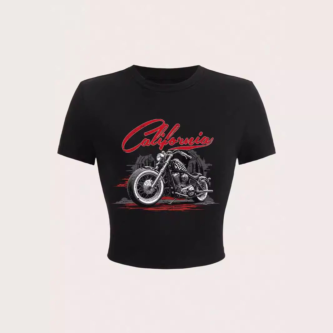 Damen Kurzarm T-Shirt mit auffälligem Motorrad-Design EB