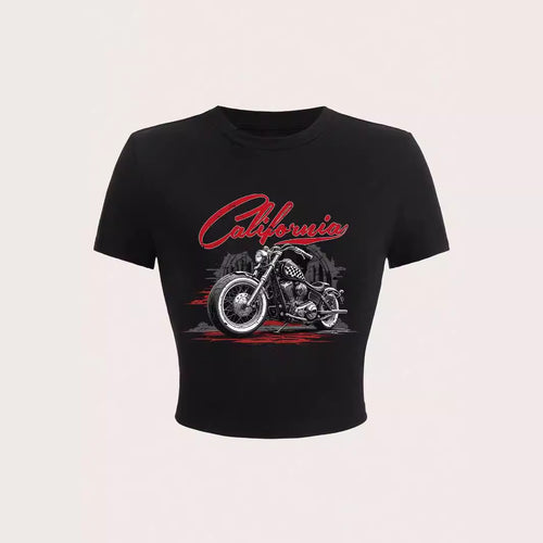 Damen Kurzarm T-Shirt mit auffälligem Motorrad-Design EB