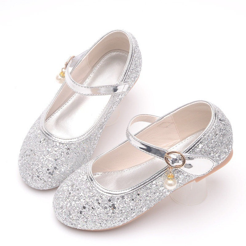Mädchen Glitzernde Ballerinas mit Riemchen und Perlenapplikation EB