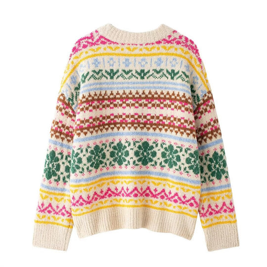 Damen Strickpullover mit floralem Mustermix und lässigem Schnitt EB