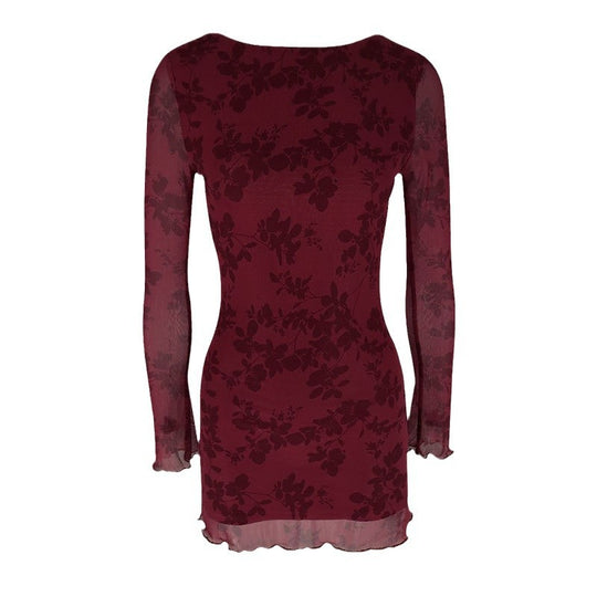 Damen Floral Minikleid mit transparenten Ärmeln EB
