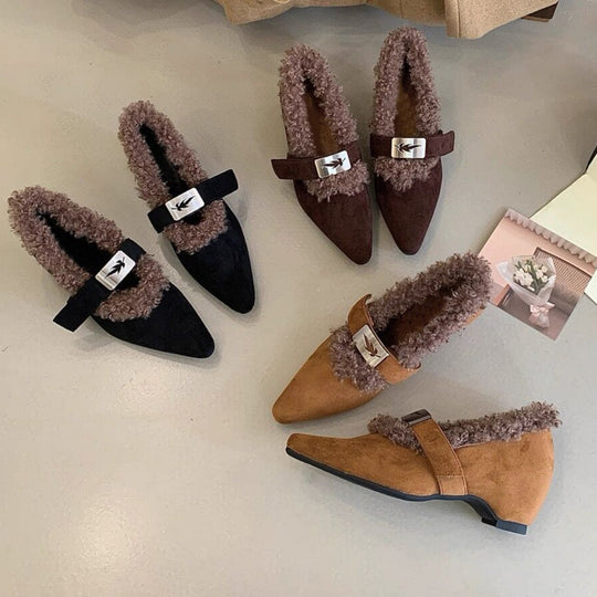 Damen elegante Stiefeletten mit warmem Futter und modischem Riemchen EB
