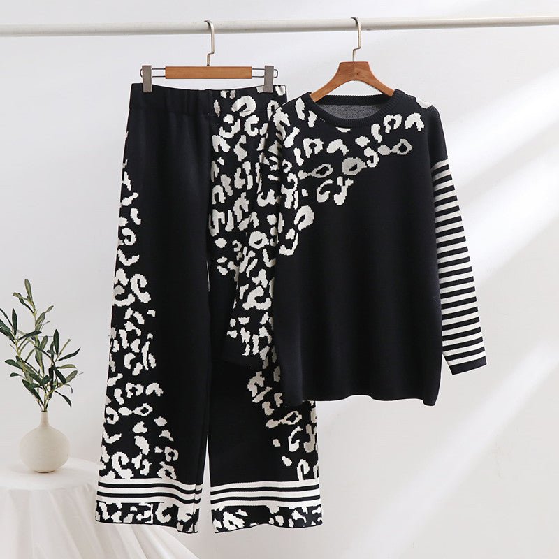 Damen modisches Lounge-Set mit Tiermuster und breiten Streifen EB