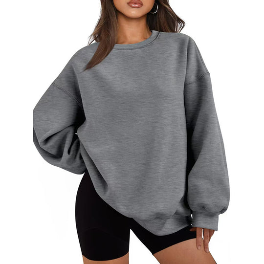 Damen nan Oversized Rundhals-Sweatshirt mit überschnittener Schulter, weichem Fleece-Innenfutter und gerippten Bündchen EB