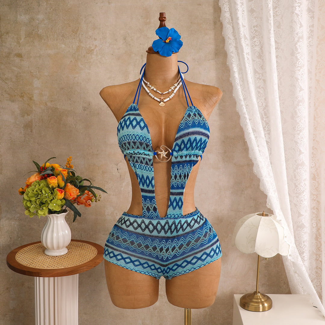 Damen Bikini mit buntem Ethno-Muster und verstellbaren Trägern EB