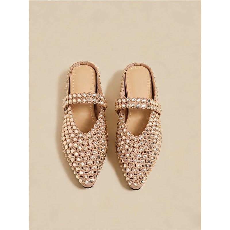 Damen elegante und glamouröse Mules mit Strassverzierungen EB