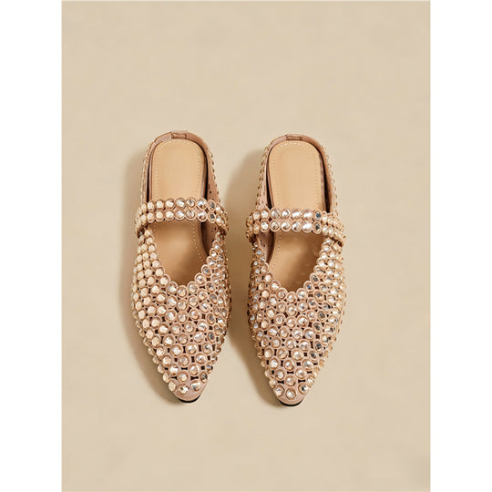 Damen elegante und glamouröse Mules mit Strassverzierungen EB