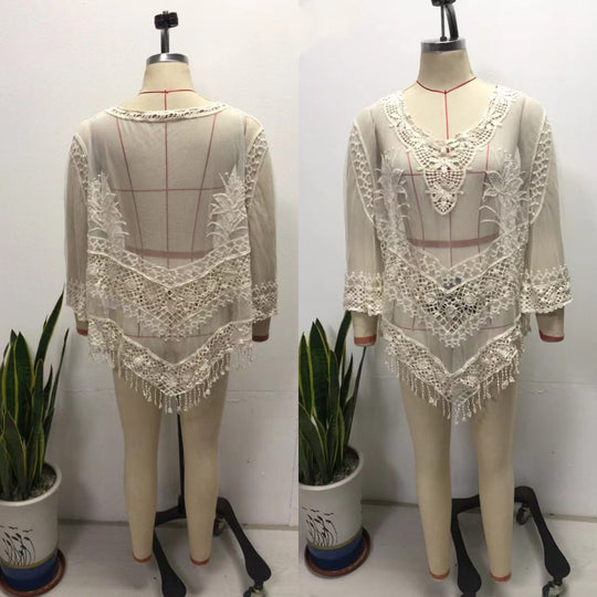 Damen Häkel-Strandtunika mit eleganten Fransen EB