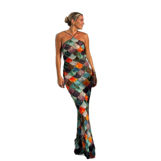 Damen Maxi Kleid mit Schuppen-Design EB