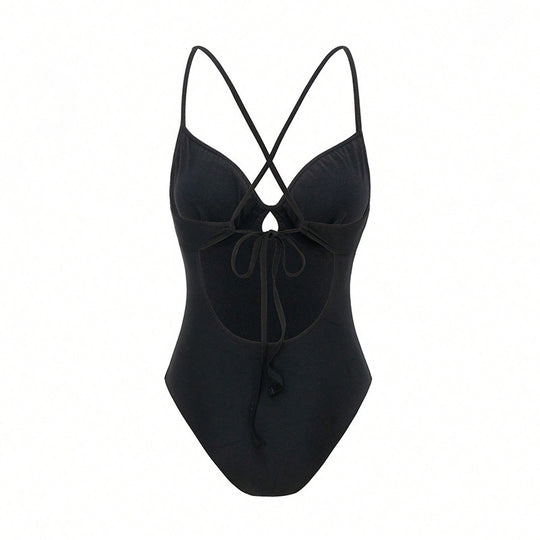 Damen Eleganter Badeanzug mit Rüschen und Schlüsselloch-Ausschnitt EB