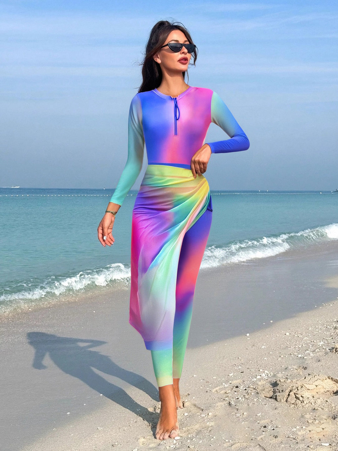 Damen modischer Langarm-Surfsuit mit Wickeloptik EB