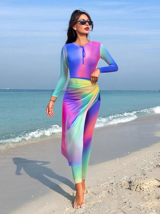 Damen modischer Langarm-Surfsuit mit Wickeloptik EB