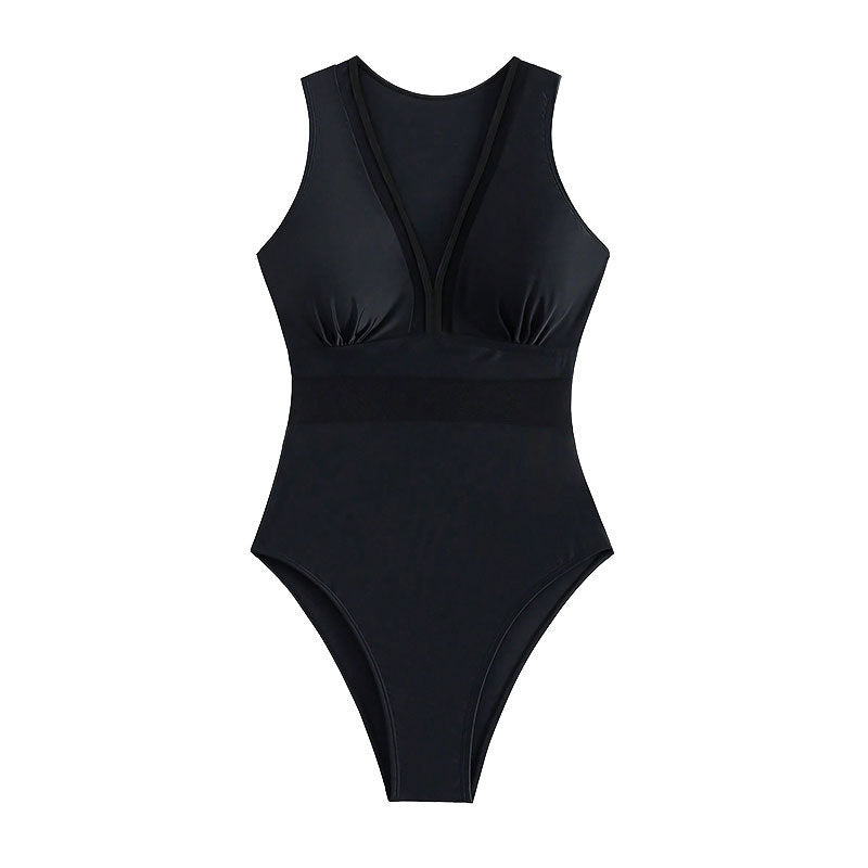 Damen Einteiliger Badeanzug mit tiefem V-Ausschnitt und figurformendem Design EB