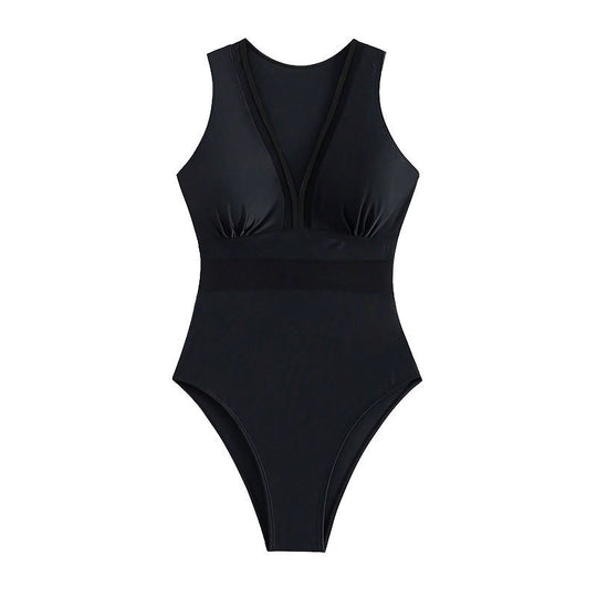 Damen Einteiliger Badeanzug mit tiefem V-Ausschnitt und figurformendem Design EB