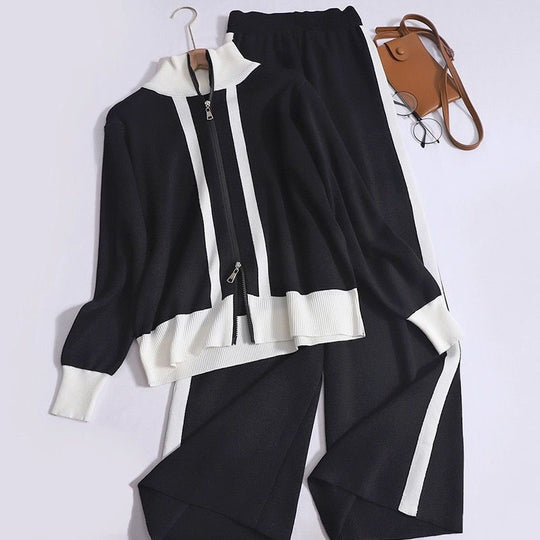 Damen Sportliches Strickensemble mit Reißverschluss EB