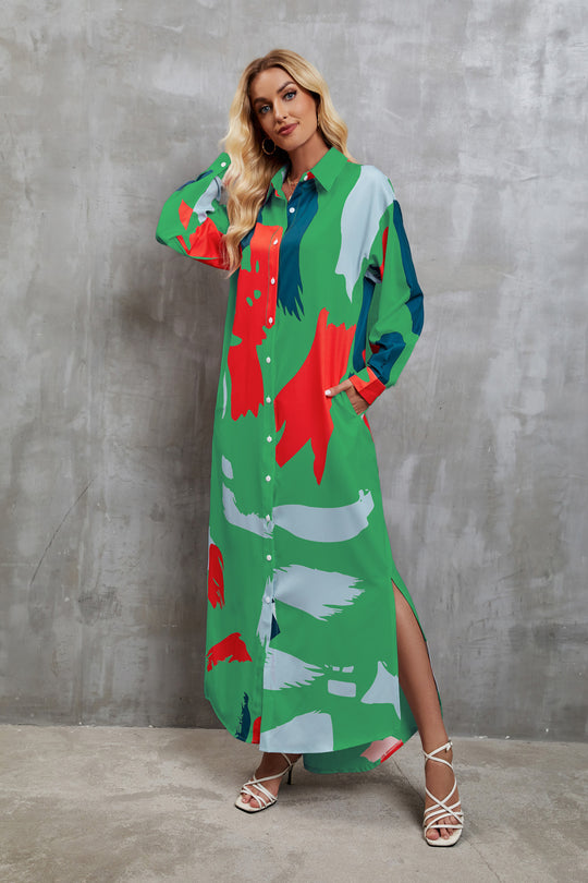 Damen Hemdblusenkleid mit farbenfrohem grafischen Muster und legere Passform EB