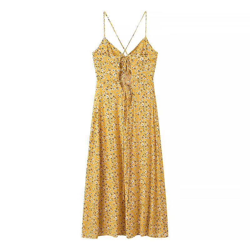 Damen Sommerkleid mit feinem Blumenmuster und verspielten Trägern EB
