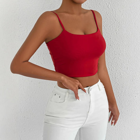 Damen Figurbetontes Crop-Top aus elastischem Material mit Spaghetti-Trägern EB