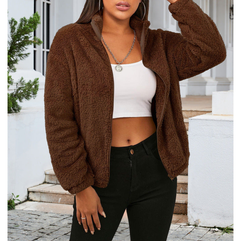 Damen Kuschelige Fleecejacke mit hohem Kragen und Reißverschluss EB