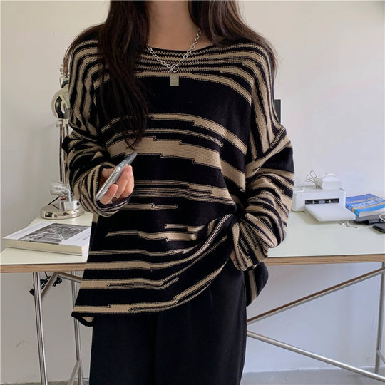 Damen Strickpullover mit elegantem Streifenmuster und lässigem Schnitt EB